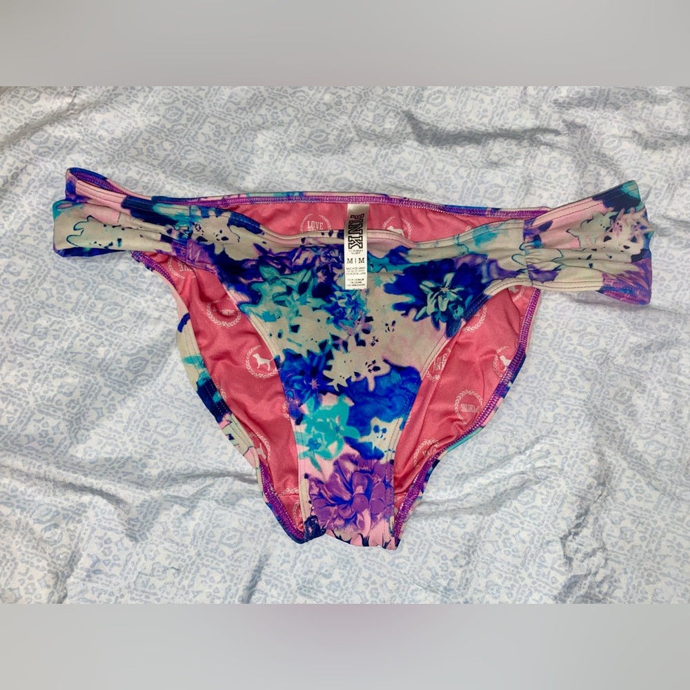 Victoria Secret Pink pink and Blue Floral Bikini Bottom medium